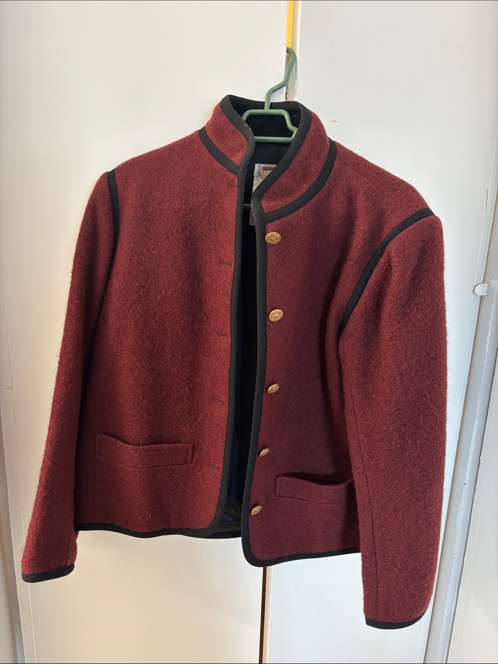 Yves Saint Laurent Burgundy Wool Blazer with Black Trim